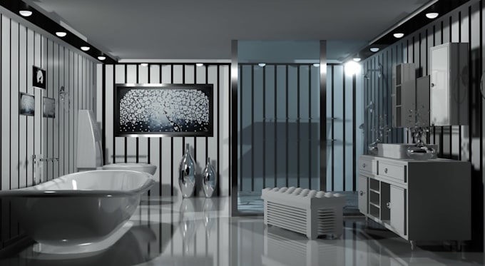 interior design for bathroom, bedroom, 3d render and kitchen, 3d renovations