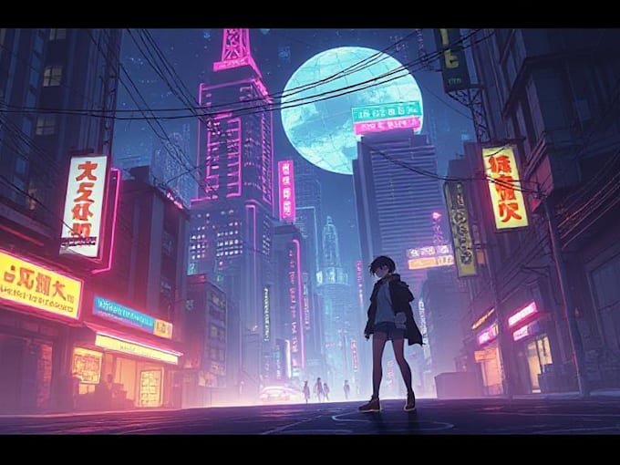 create anime cyberpunk illustration for anything