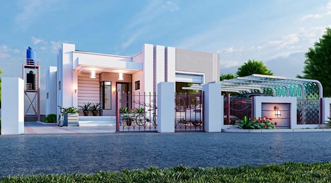 construct 3d luxury building,real estate design,car porch,front elevation render
