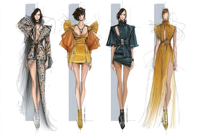 draw a fashion illustration, sketch, portrait