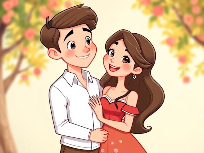 draw cartoon disney couple portrait