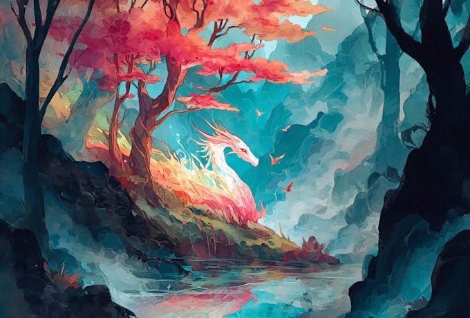 make a custom fantasy creature illustrations and background
