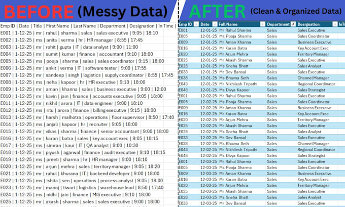 clean, format, merge, and split excel data professionally