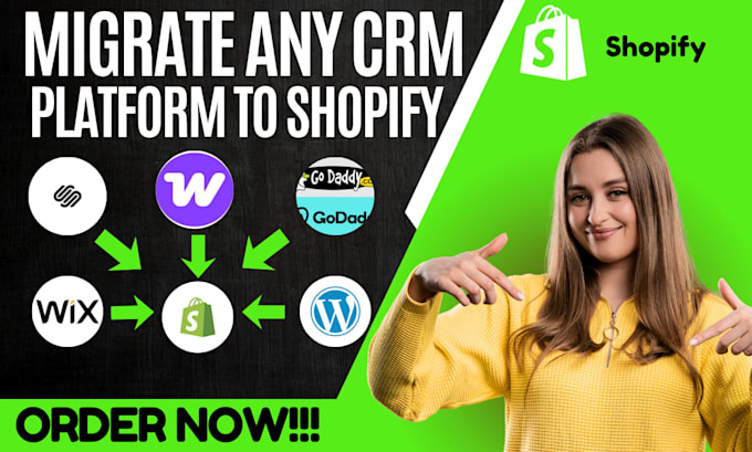 migrate or redesign wordpress wix woocommerce or squarespace godaddy to shopify