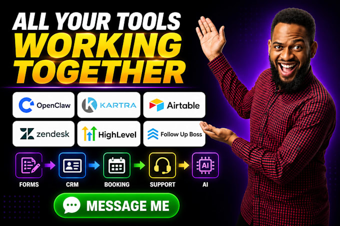 setup CRM openclaw kartra airtable zendesk ghl followup boss design automation