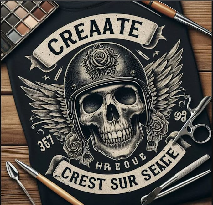 create vintage skull biker helmet logo