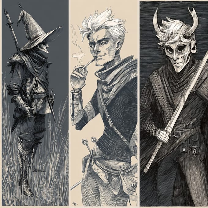 create pen and ink character drawings and concept art