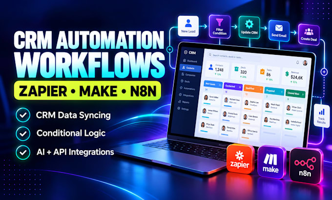 do crm automation and business workflow automation with zapier make n8n