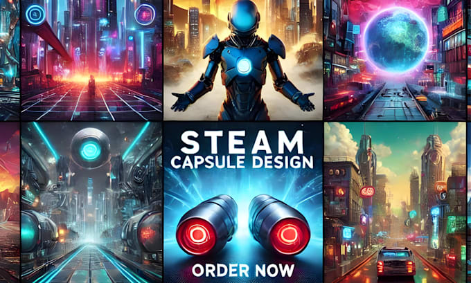 Design steam capsule game concept art background, pixel art, steam logo ...