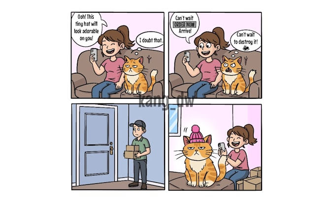 create a funny and colorful comic strip from your idea