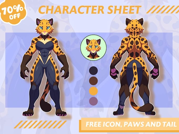 Draw furry art fursona reference sheet 2d anime anthro art oc dnd sfw ...