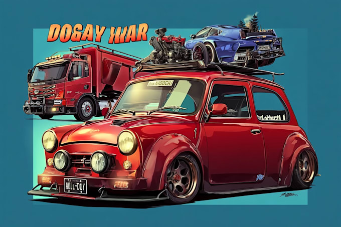create cartoon car illustration with comic style