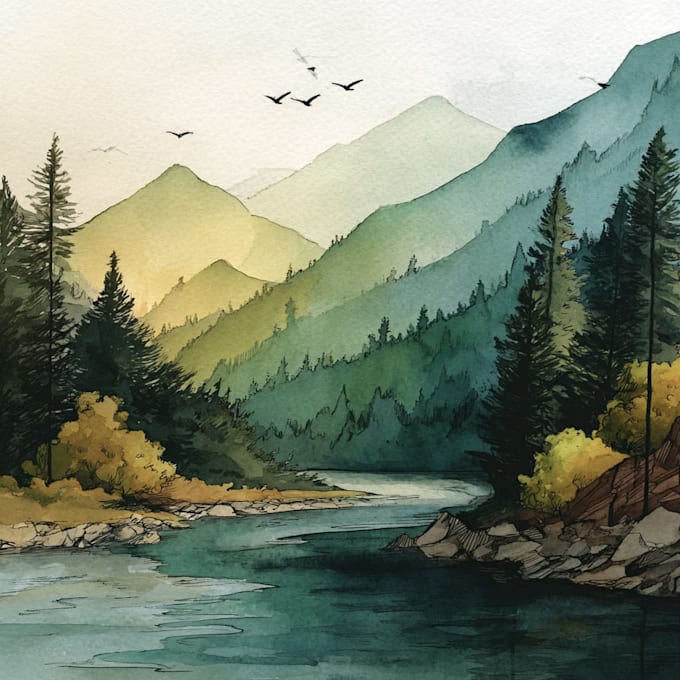 draw a watercolor landscape illustration