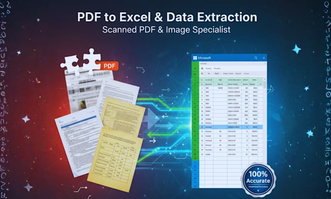 do data extraction, PDF to excel, and convert image to excel