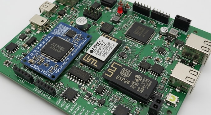 do pcb design, micro controller for arduino, pi firmware, atmega, esp 32 esp8266
