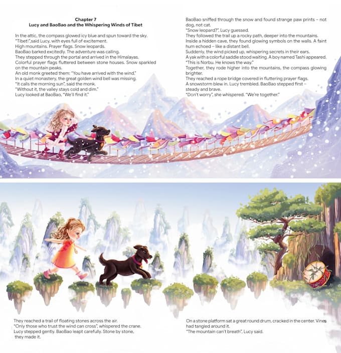 create illustrations for a children book with printready spreads