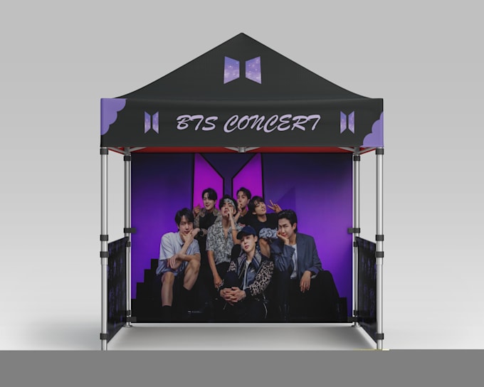 create tent setup including banners table cover and backdrop