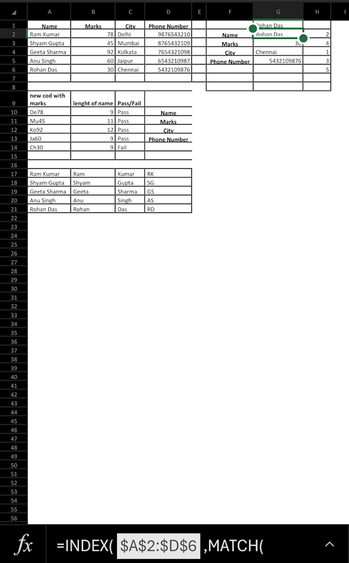 clean format, merge, split, index matching excel data