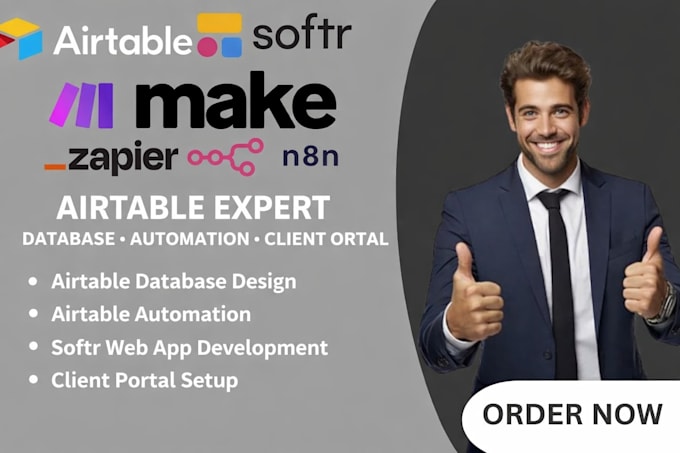 build airtable database, airtable automation, softr webapp, client portal