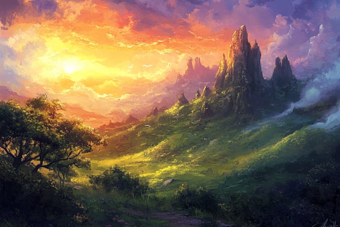draw a fantasy landscape illustrations