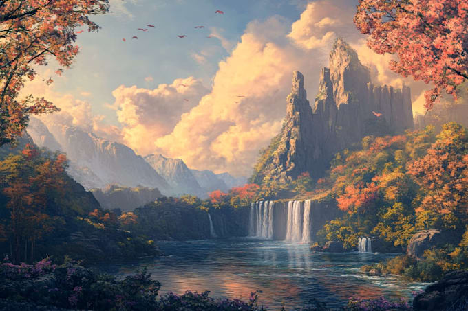 draw fantasy background and landscape