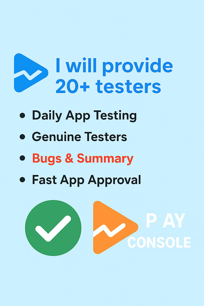 provide 14 or 20 real testers, create console, fix issues and closed testing