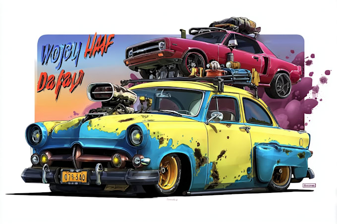 create cartoon car illustration with comic style
