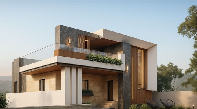 upgrade house front design,modern villa facade rendering,building visualization