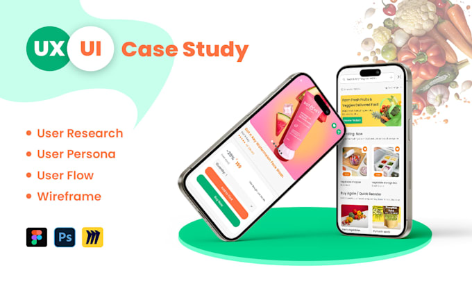 create a professional UX case study, UX research,  wireframes for app or website