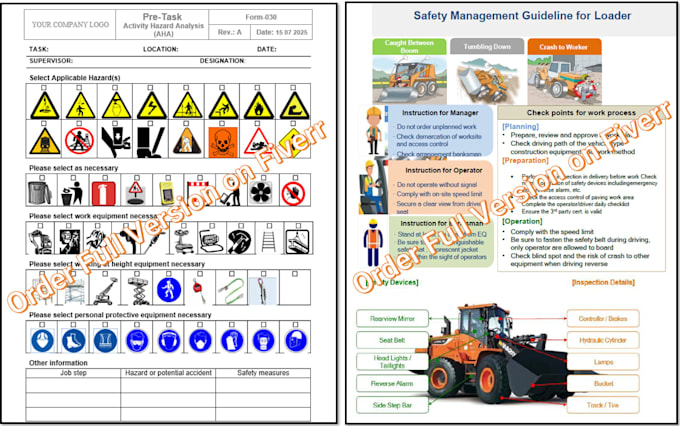 prepare construction risk assessments, jsa safety plans and checklists