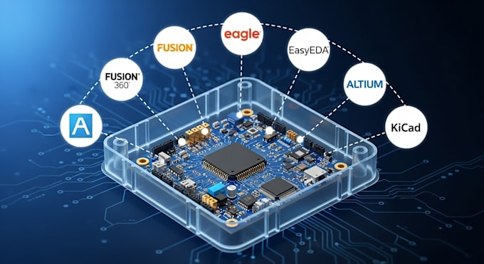 design pcb and enclosure using fusion360, eagle, easyeda, altium, kicad