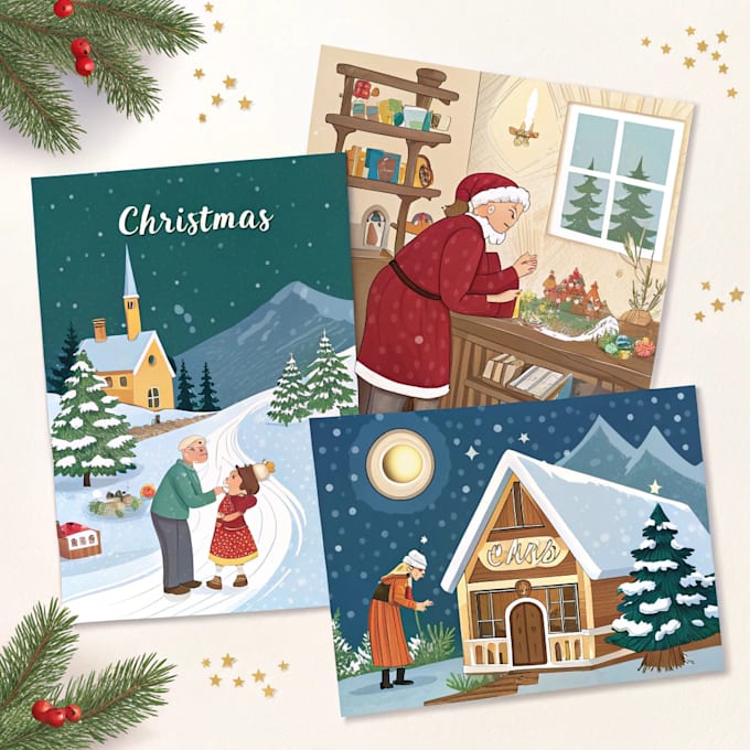 draw christmas illustrations and cards for you