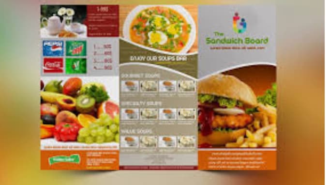 design a professional fast food restaurant menu flyer and brochure