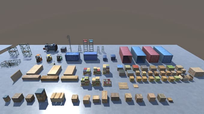 spacious warehouse interior, machine model, 3d layouts, showroom design, render