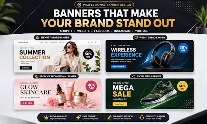 design shopify banner, website banner and social media banner