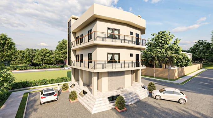 redesign 3d exterior,warehouse,mixed use commercial building,cgi rendering,patio