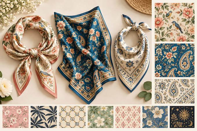 design unique scarf and bandana patterns for fabric printing