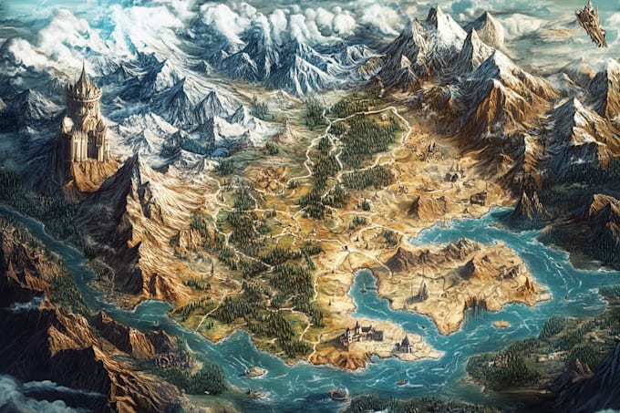 draw fantasy map illustration for map