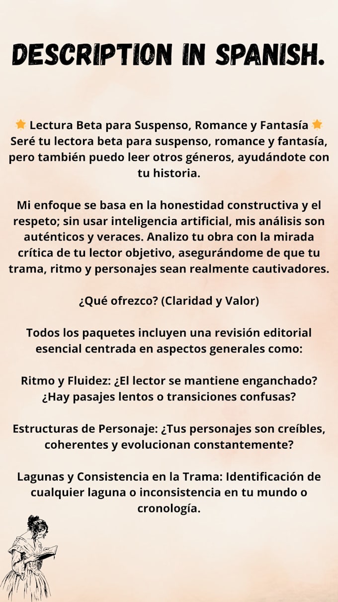 your beta reader for suspense, romance and fantasy