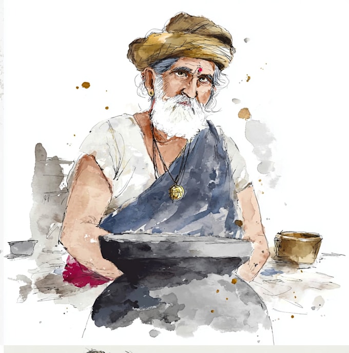 make watercolor old man portrait
