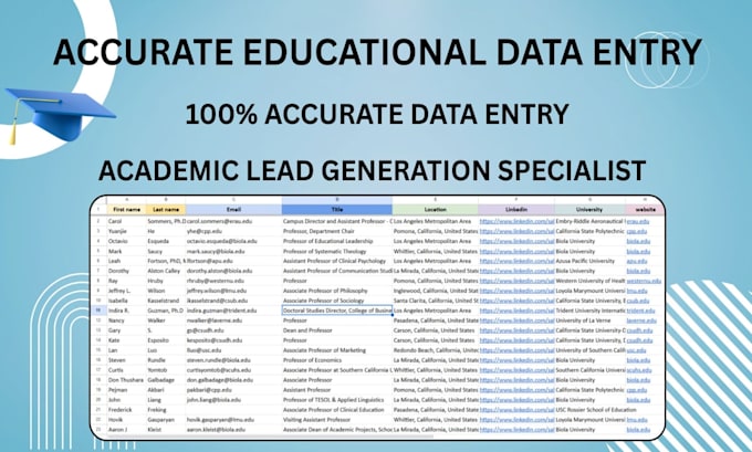 do educational data entry web research and build university lists
