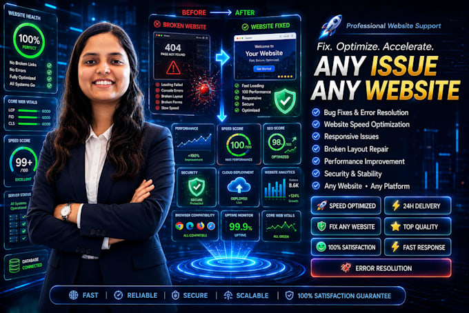 fix your website bugs, resolve errors and optimize its speed