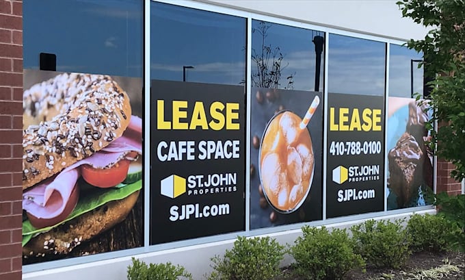 create modern shopfront or storefront window, signage design