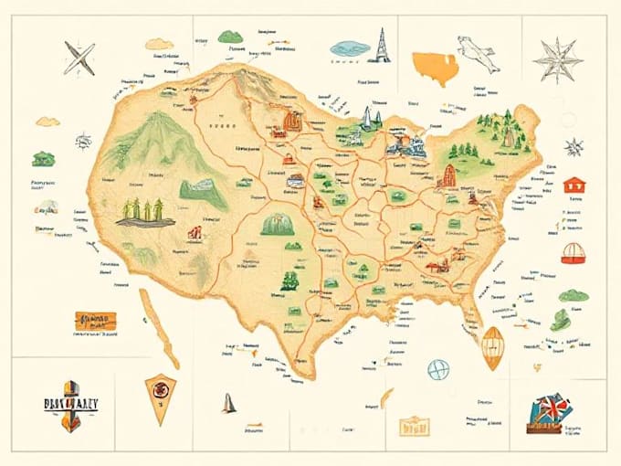 draw custom travel illustrated vector map design