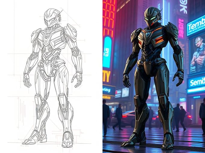 draw robot  character concept for you