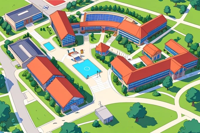 create a beautiful campus map illustration