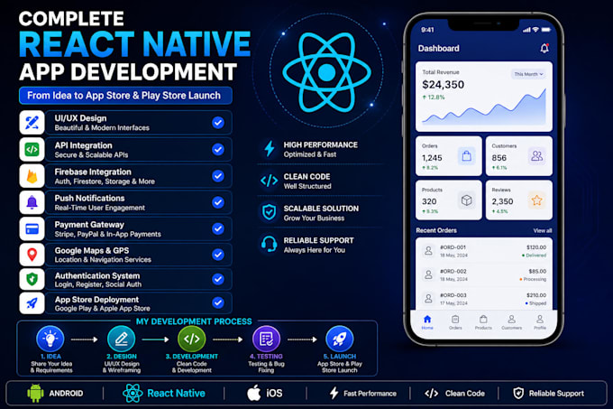 develop professional react native mobile apps for android and ios