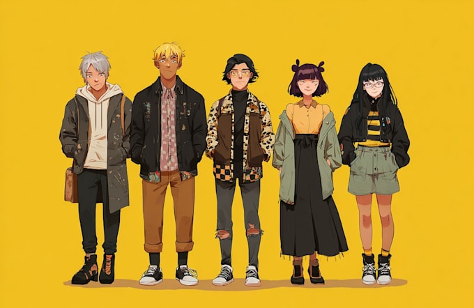 illustrate your entire anime party an anime poster format