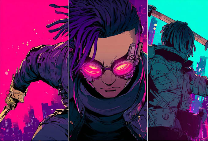 illustrate you as a cyberpunk style character