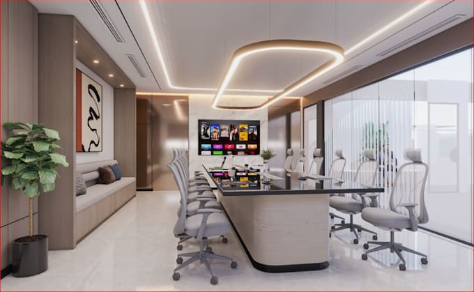 Retouch 3d conference room, office space,interior lighten, cgi render ...